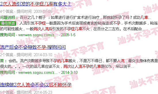 汕头两次人流后不孕的几*