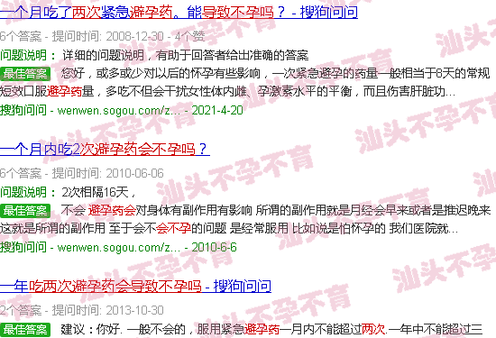 汕头吃两次避孕药会导致不孕吗